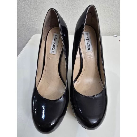 Steve Madden Heels Platform Wedge Black Patent Ikat Chunky Y2K Women's Size 8.5 - Picture 5 of 9